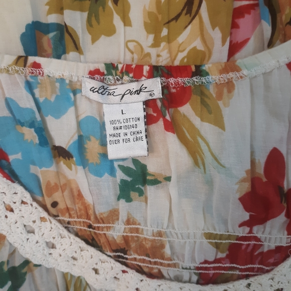 Ultra pink boho crochet gauze dress large - Picture 5 of 7